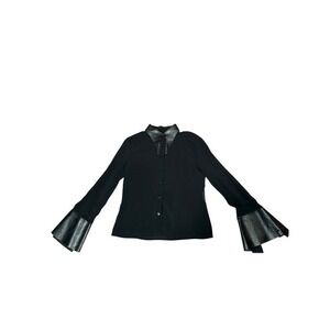 Miss Sixty Y2K Bell Sleeve Blouse Metallic Collar Black Medium
